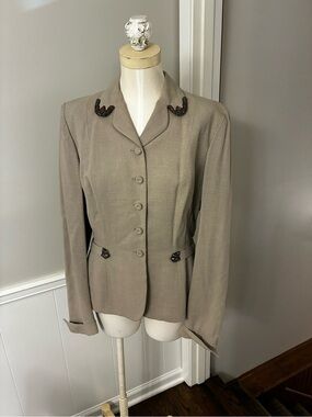 Vintage Macy's Taupe Tailored Blazer with Decorative Beaded Accents